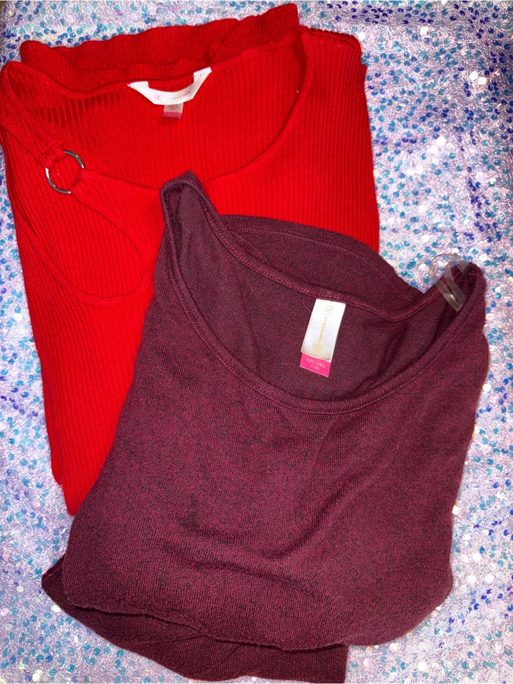 3429-No Boundaries Red and Wine Crew & Scoop Neck Sweater Set